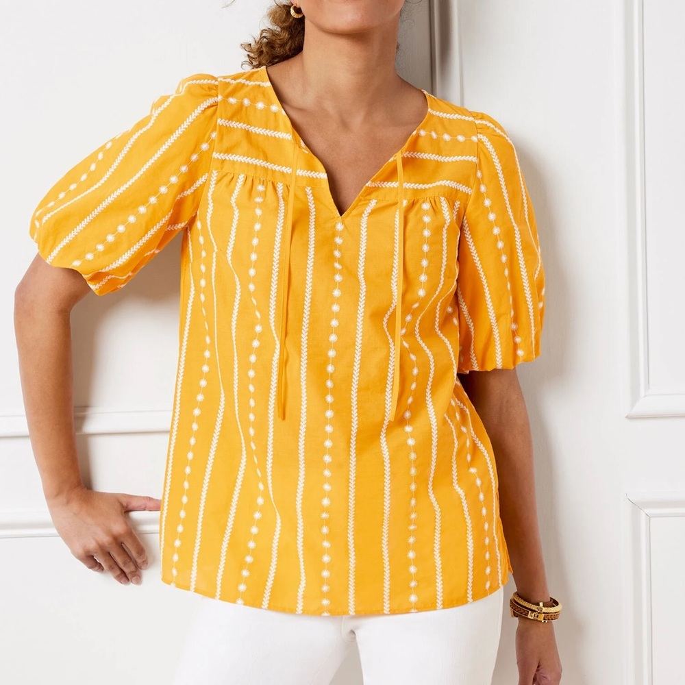 Talbots | Embroidered Split Neck Top NWT